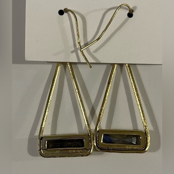 NEW Gold Plated Labradorite Bar Earrings - Picture 5 of 6